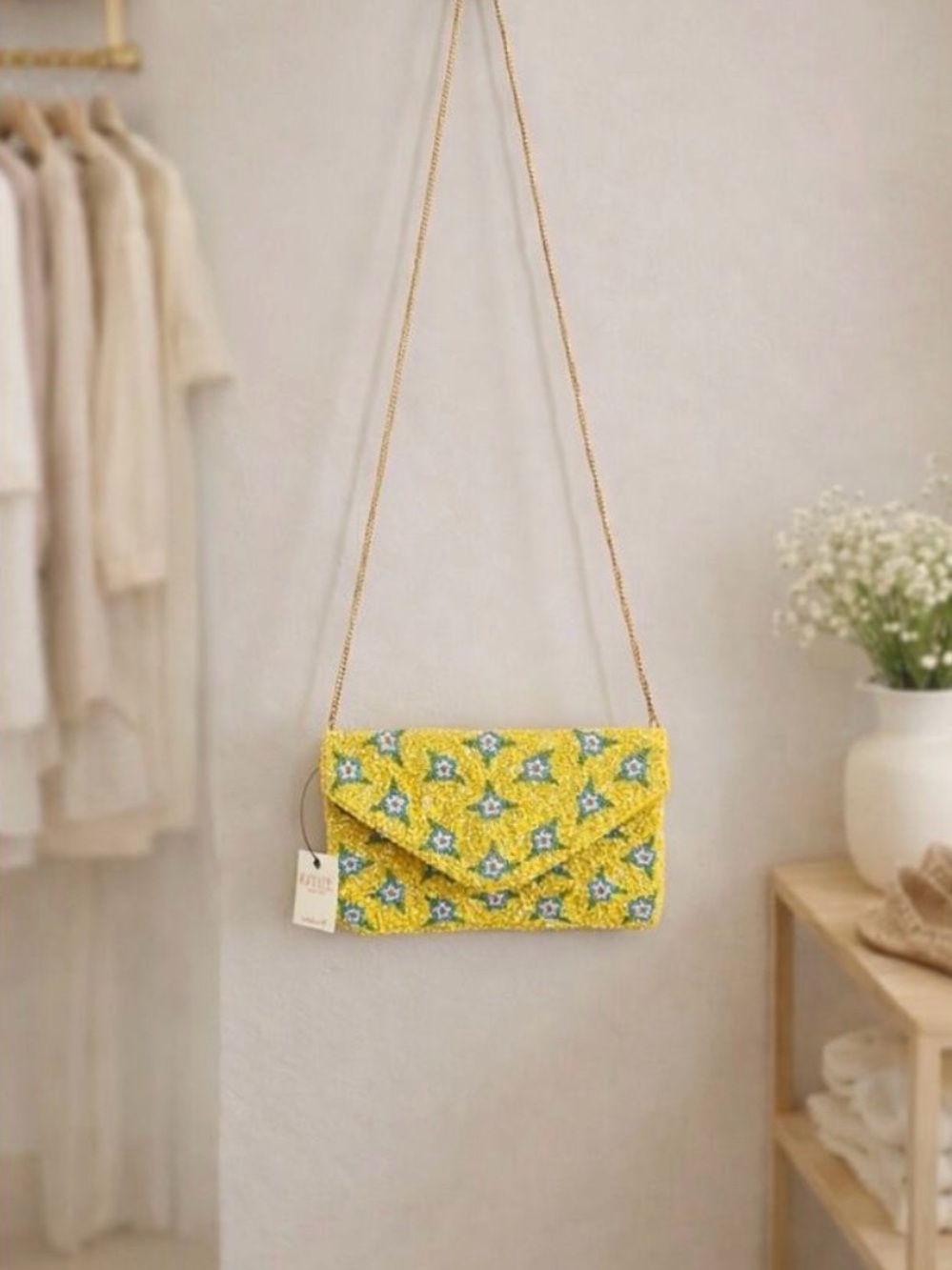 Kay Lee Yellow Floral Beaded Crossbody Bag NWT